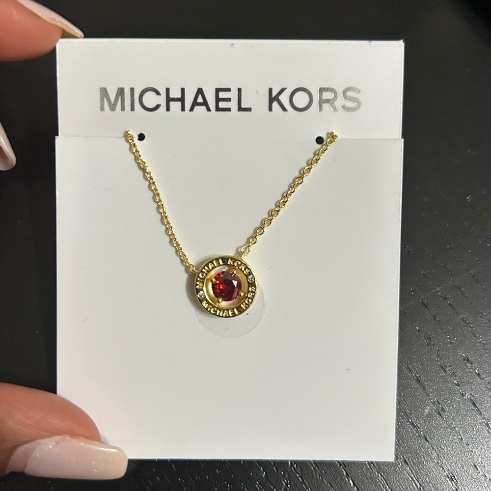 Michael Kors Gold Tone Red Stone Halo Pendant Necklace MKJC0100B710 - Picture 5 of 7